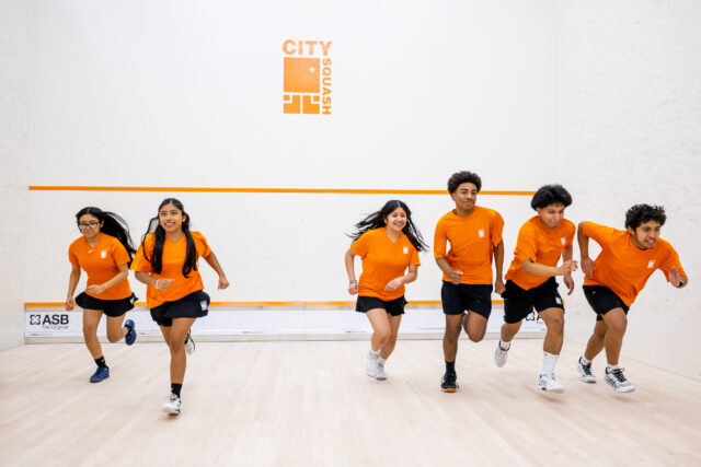 citysquash players training in the squash courts